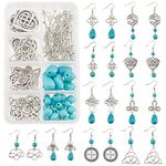 SUNNYCLUE 1 Box DIY Make 10 Pairs Trinity Knot Earring Making Starter Kit Tibetan Style Celtic Knot Links Charms Heart Pendant Turquoise Beads Findings for Women Adults DIY Earring Jewellery Making