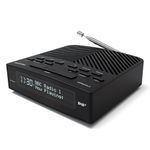 AZATOM Horizon 2 Black DAB+ & FM Radio, Dual Alarm Clock, Bluetooth, USB Mobile Charger, Mains & Battery Powered, Headphone Aux Input