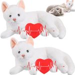 Shappy 2 Pcs Cuddly Cat Calming Toys Calming Separation Anxiety Stress Relief Cat Heartbeat Toys Kitten Pacifier Purring Cat Toy Kitten Supplies, Heartbeat Simulator in a Soft Warm Pillow Plush, White