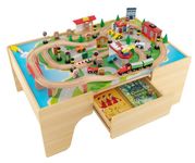 INFANS Train Table, 84 Pieces Wooden Kids Activity Toy Table Playset with Reversible Detachable Tabletop, Tracks, Train, Railway, City, Gift for Toddler Boys Girls Ages 3+ (Upgrade)