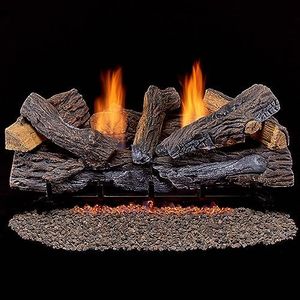 Duluth Forge Ventless Dual Fuel Gas Log Set - 30 in. Stacked Oak, 33,000 BTU, Remote Control - Model# DLS-30R-2