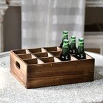 Ho+me Farmhouse Wooden Storage Crate for Decoration 13 inches x 10 inches, Rustic Wood Box Crafts, Beverage Serving Caddy with Carrying Handles, Basket Bottle Beer Wine, 12 Individual Slots