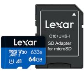 Lexar High-Performance 633x 64GB Micro SD Card, microSDXC UHS-I Card w/ SD Adapter, Up to 100MB/s Read, TF Card for Smartphones, Tablets, and Action Cameras (LSDMI64GBBEU633A)