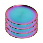 4-Piece Stainless Steel Dinner Plates Dessert Salad Plates Set Indian, Mingcheng 9.1 Inch Colorful Metal Platter for Camping, Unbreakable and Reusable Dishwasher Safe (Rainbow)