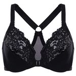 DELIMIRA Women's Front Closure Plus Size Full Coverage Lace Underwire Racerback Bra Black 42D