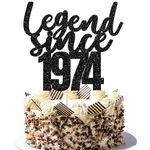 Gyufise 1 Pack Legend Since 1974 Cake Topper Black Glitter 50th Birthday Cake Decoration Happy Birthday Cheers to 50 Years for 50th Men Women Birthday Party 50 and Fabulous Party Decoration Supplies