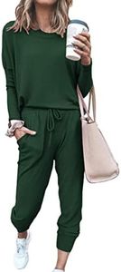 PRETTYGARDEN Women's Fall 2 Piece Lounge Outfit Long Sleeve Crewneck Pullover Tops High Waisted Pants Set Tracksuit (Dark Green,Small)