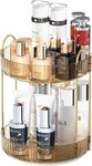 Zeinwap Lazy Susan Rotating Makeup Organizer For Vanity, High-Capacity Skincare Clear Make Up Storage Perfume Cosmetic Dresser Organizer Countertop 360 Spinning (2 Tier, Amber Gold, Cosmetics)