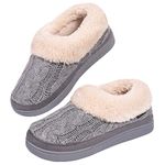 VeraCosy Ladies' Warm Knitted Faux Suede Memory Foam Moc Slippers Winter Cashmere Collar House Shoes Grey,4 UK