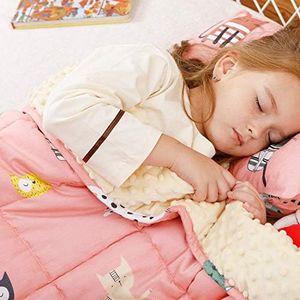 Uttermara Weighted Blanket 7 lbs for Kids, Ultra Cozy Minky Dotted and Cotton Sided with Cartoon Patterns, Heavy Blanket Great for Calming and Sleeping, 41x60 inches, Pink Cat