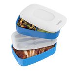 Bentgo Classic - All-in-One Stackable Bento Lunch Box Container - Modern Bento-Style Design Includes 2 Stackable Containers, Built-in Plastic Utensil Set, and Nylon Sealing Strap (Blue)