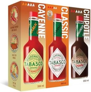 TABASCO Brand Hot Sauce Value Pack 3×350ml – Original Red, Chipotle & Cayenne Garlic – Extra Large Bottle Variety Pack For Hot Sauce Lovers Seeking Bold Heat, Big Flavour & Authentic Spice