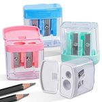 4 PCS Pencil Sharpeners Manual, NALACAL 4 Color Hand Pencil Sharpener Set, Dual Holes Compact Colored Handheld Pencil Sharpener for Kids with Lid Adults Students School Class Home Office (Covered)