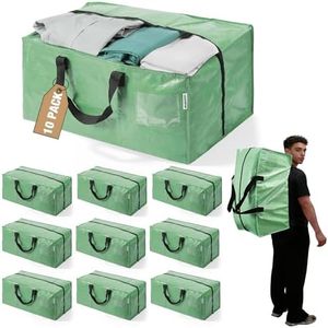 WORKPRO 10 Pack Extra Large Moving Bags with Zippers & Carrying Handles Backpack Straps, Heavy-Duty Storage Tote for Space Saving & Storage, Alternative to Moving Box (Green)