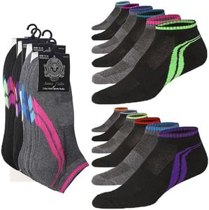 JAMES FIALLO Men's 12-Pairs Low Cut Athletic Neutral Tone with Dynamic Double Stripes Wave Designed Sports Socks, 2927-T1