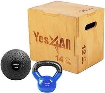 Yes4All Combo 10Lb Slam Ball, Wooden Plyo Box (16"x14"x12") and 15Lb Kettlebell for Strength and Crossfit Workout