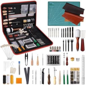 275 pcs Advanced Leather Sewing Tools and Supplies with Carrying Organizer Cutting Mat Stamping Tools Needles Snaps and Rivets Kit Perfect for Stitching Punching Cutting Sewing Leather Craft Making