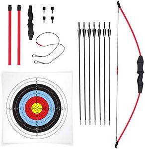 JAKUNA 45" Bow and Arrow Recurve Set for Youth Beginners Bow kit for Backyard Sport Archery Set with 7 Arrows 10 Target Face 18Lb for Teens and Junior Gift Outdoor Sports (RED)