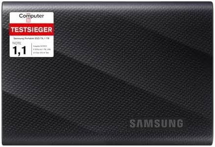 Samsung MU-PG1T0B/EU Portable SSD T9, 1TB, 2000MB/s Read, 2000MB/s Write, USB 3.2 Gen.2x2, External Hard Drive for Professional Users, Compatible with Mac, PC, Smartphone and 12K Cameras