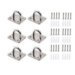 HOMPER 6Pcs M5 304 Stainless Steel Square Eye Pad Plate, Marine Hardware Staple Hook Loop with 24 Set of Screws and Plastic Plugs