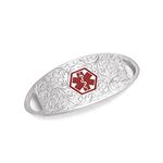 BAIYI HOPE Stainless Steel Filigree Medical Alert ID Tag for Medical ID Bracelet Curved Plate Comfort Design DIY Bracelets (Free Engraving), Flower- Silver