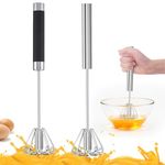 Semi-Automatic Spin Rotary Whisk and Hand Push Egg Beater, Stainless Steel Hand Baking Mixer, Cooking Utensils for Blending, Whisking, Beating (Black+Sliver)