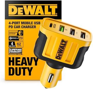 DEWALT Heavy Duty 4 Port USB C Car Charger Multiport, Fast 60W USB Cigarette Lighter Adapter, PD Type C Multi Car Phone Charger, Cell Phone Automobile Chargers Compatible w/iPhone 16/15, Samsung