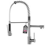 Kitchen Faucet with Pull Down Sprayer, Commercial Double-Headed Stainless Steel Kitchen Faucets, Faucet with Two Nozzles Single Handle Spring Sink Faucet Brushed Nickel (Silver Q1)