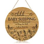 Shhh. Baby Sleeping Hanging Sign Plaque, Do Not Knock Or Ring The Bell, Round Rustic Wooden Door Hanger for Baby Room, Nursery, Kindergarten, Bedroom, Door Knob Door Bell Decor