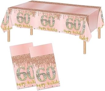 2 Pack 60th Birthday Tablecloth Pink Rose Gold 60th Birthday Table Cover Happy 60th Birthday Decorations for Women 60th Birthday Table Cloth 60th Birthday Party Supplies (54"x108")