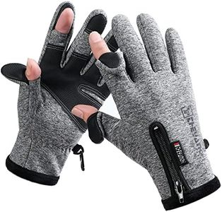 LJCUTE Winter Fingerless Fishing Gloves for Men & Women, Windproof Cold Weather Touchscreen Warm Motorcycle Cycling Gloves for Photography Hunting Ski Driving (Grey, L)