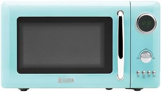 Haden 700 Watt 0.7 Cubic Foot Microwave Oven with Digital Controls, Defrost, and Instant Start Countertop Small Appliance, Turquoise/Chrome