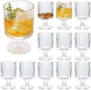 Ufrount Vintage Ribbed Wine Glasses Set of 12,Clear 8oz All Purpose Water Goblet,Origami Style Short Stemware 250ml Glass Beverage Goblets for Juice,Cocktail,Wine,Party