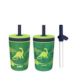 Zak Designs Dino Camo Kelso Tumbler Set, Leak-Proof Screw-On Lid with Straw, Bundle for Kids Includes Plastic and Stainless Steel Cups with Bonus Sipper, 3pc Set, Non-BPA