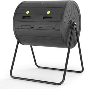PatioZen Dual Chamber Tumbling Composter 45 Gallon Large Outdoor Tumbling Composter Efficient Batch Composting Easy Turn Design (Classic Black)