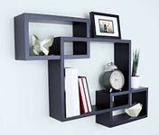 Ballucci Wooden Cube Floating Wall Shelves, Interlocking Wall Mount Box Shelves, Horizontal and Vertical Display Wall Shelf for Living Room, Bedroom, Black