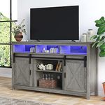 Bolonbi LED Farmhouse TV Stand for 65 inch TVs, Rustic Entertainment Center TV Cabinet Stands with Power Outlets, Wooden Sliding Barn Door TV Center Media Console Table with Storage and Shelves