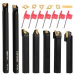 Lathe Turning Tool Set, 12mm Shank 7 Pieces Carbide Turning Tool, Metal Lathe Tools Holder for Turning Grooving Threading, Carbide Inserts Turning Insert, Woodturning Power Lathe Accessories