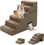 Dog Stairs for High Bed and Couch, Premium Foam Dog Steps for Small Dogs, Older Pets, Non-Slip Pet Stairs with High-Strength Boards, Removable Washable Cover, 6 Tiers Brown