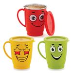 Sarthak Uphaar 250 ML Inner Steel Plastic Cups for Coffee Tea 3 Pcs Color Set, Camping Mugs with Handle, Portable & Easy Clean Cups for Coffee Tea, Mugs with Handle, Portable & Easy Clean (3 Pcs Set)