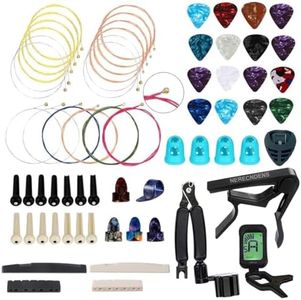 66PCS Guitar Accessories Kit, Acoustic Guitar Changing Tool, Including Acoustic Strings, Guitar Picks, Capo, String Winder&Cutter, Tuner, Guitar Bones,for Guitar Players and Guitar Beginners