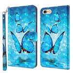 GLANDOTU Case for iPhone 5 /5s /SE 2016(Not for 2020),Flip Wallet PU Leather Cover with Magnetic Button, Standing Function Full-Body Protective for iPhone 5 /5s /SE 2016 Phone Cases-Blue butterfly