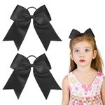 Black Cheer Bows for Cheerleaders 8 Inch Jumbo Black Bows for Girls Hair, Big Cheerleading Hair Bows with Ponytail Holder, Softball Team Bows, Large Hair Bows for Halloween Christmas Birthday Costumes