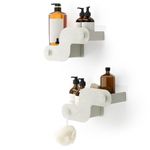 Umbra Nami Shower Caddy Set of 2 – Adhesive Shower Shelf, No Drill Wall Mounted Bathroom Organizer, Rust-Free Plastic Shower Storage Baskets for Shampoo & Toiletries, Ocean Sand