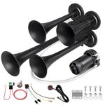 BANHAO Truck Air Horn 180DB 4 Trumpet Horns Train Horn Kit for Truck 12V Super Loud Air Horns with compressor suitable for pickup/motorhome/SUV/truck/train(4-Trumpet Black with Air Compressor 12V)
