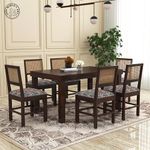 SHRI MINTU'S ART Wooden 6 Seater Dining Table Set | Six Seater Dinning Table with Printed Cushioned Chairs for Home | Dining Room Furniture for Kitchen & Restaurants | Solid Wood Sheesham, Walnut