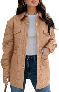 EVALESS Diamond Quilted Jackets for Women Lightweight Collar Long Sleeve Button Down Puffer Jacket 2024 Fall Outfits Coat Outerwear with Pockets Khaki Small