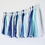 AMFIN® (20 Pieces, 2 Meter) Paper Tassels for Decoration, Paper Tassels Garland, Paper Tassel for Party, Paper Tassels, Birthday Decoration Items - Baby Blue, Dark Blue, White & Silver