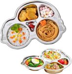 Tickle Tums - 304 Stainless Steel Plates with compartments 4 Sections Unbreakable Dinner Plates for Kids, Cute Car Shape Kids Divided Plates for Picky Eaters, Lunch, Kids Plates for Food