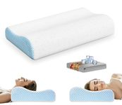 PKBD Memory Foam Pillow with Replacement Pillowcase(Cooling Ice Silk&Cotton),Neck/Shoulder Pain Relief,Ergonomic Orthopedic Cervical Pillow,Neck Contoured Bed Pillow for Side,Back,Stomach Sleepers